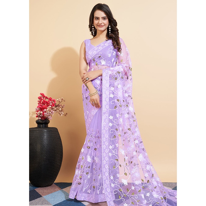 Purple Organza Saree With Blouse Piece - JD986583598