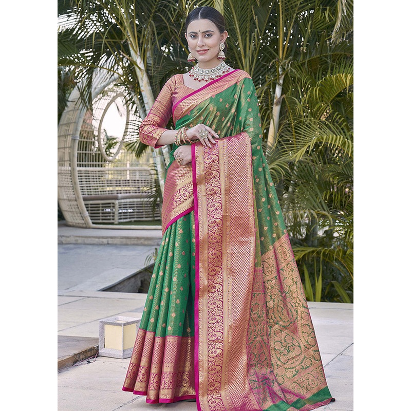 Rama Dupion Silk Saree With Blouse Piece - JD986583770