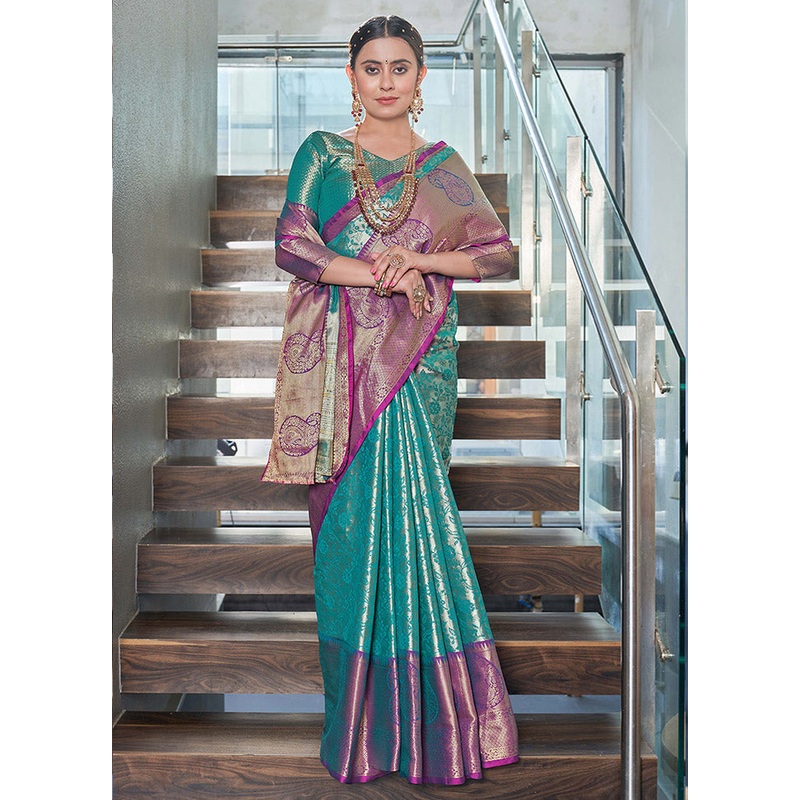 Rama Dupion Silk Saree With Blouse Piece - JD986583771