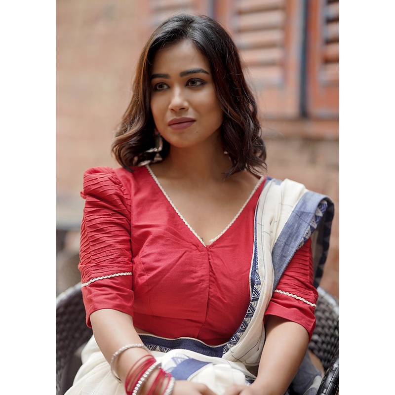 Red Cotton Silk Designer Blouse - JD986583712