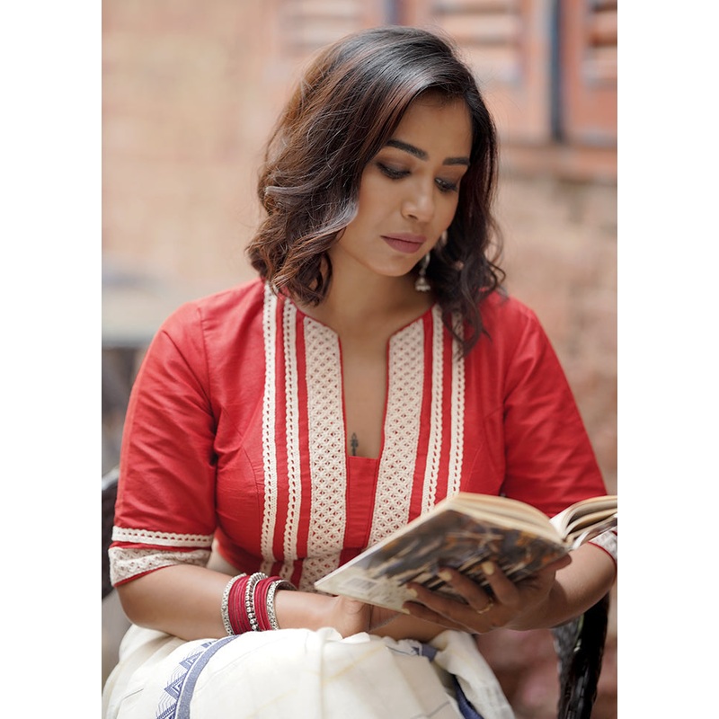 Red Dupion Silk Designer Blouse - JD986583677