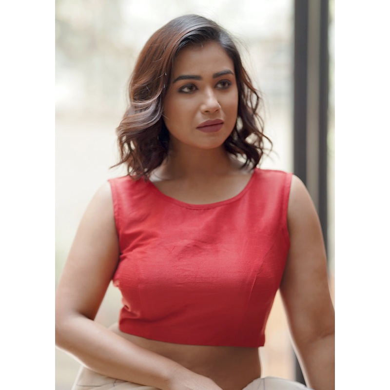 Red Dupion Silk Designer Blouse - JD986583710