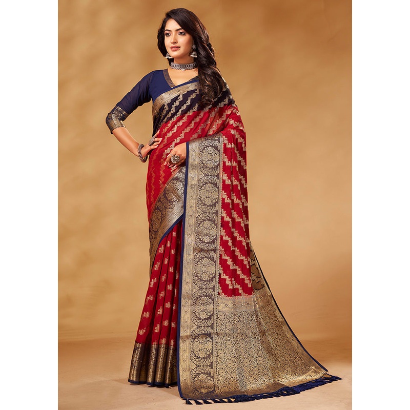 Red Georgette Saree With Blouse Piece - JD986583597