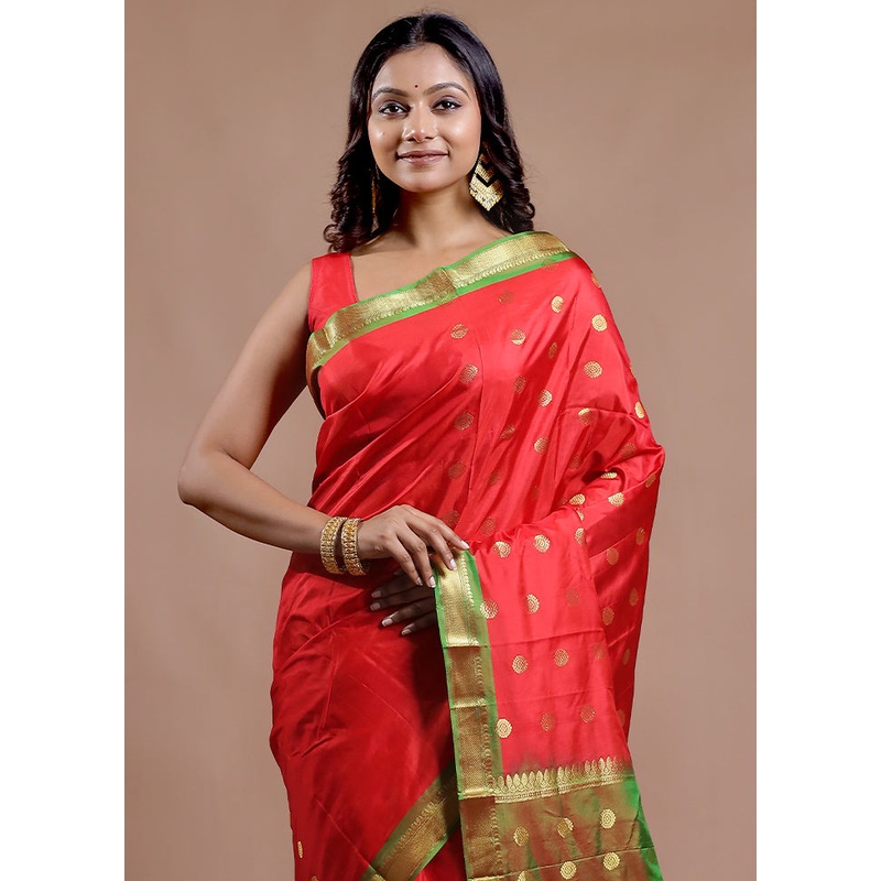 Red Kanjivaram Pure Silk Saree With Blouse Piece - JD986583583
