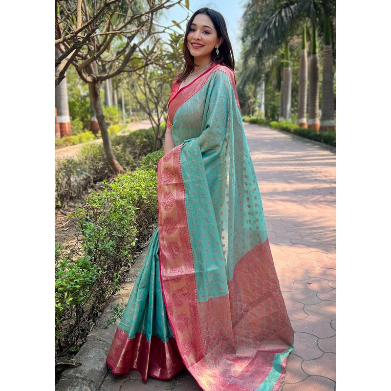 Sea Green Dupion Silk Saree With Blouse Piece - JD986583766