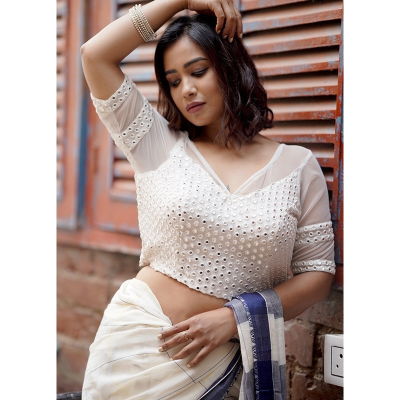 White Silk Designer Blouse - JD986583708
