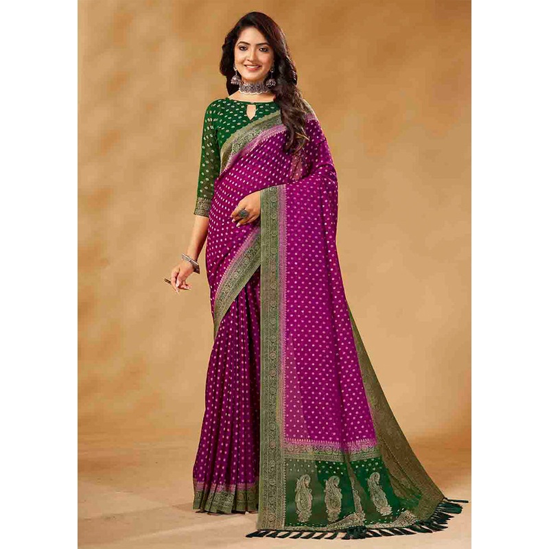 Wine Georgette Saree With Blouse Piece - JD986583592