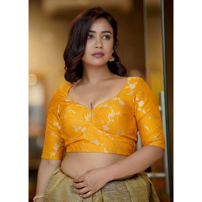 Yellow Brocade  Designer Blouse - JD986583707