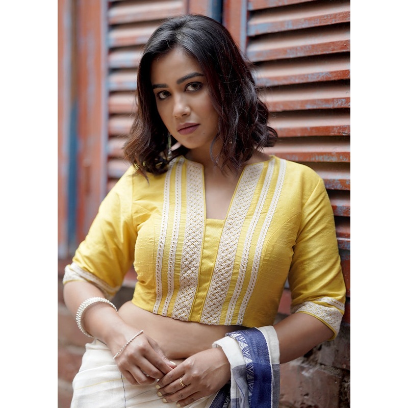 Yellow Dupion Silk Designer Blouse - JD986583705