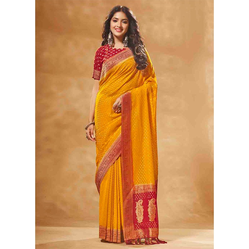 Yellow Georgette Saree With Blouse Piece - JD986583589