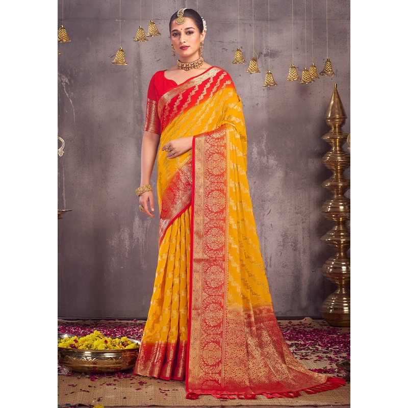 Yellow Georgette Saree With Blouse Piece - JD986583590