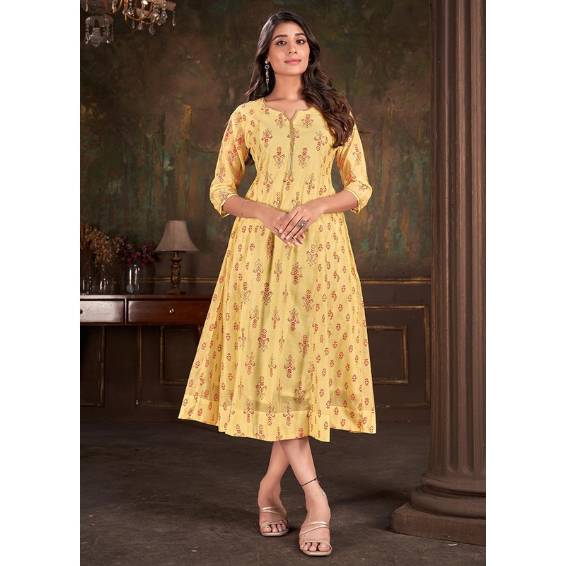 Yellow Readymade Cotton Kurti - JD986583727