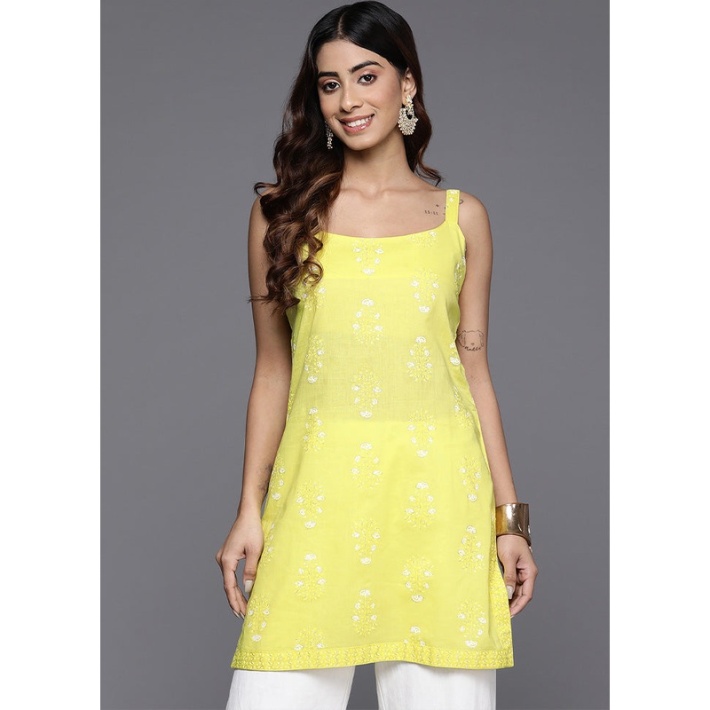 Yellow Readymade Cotton Tunic - JD986583586