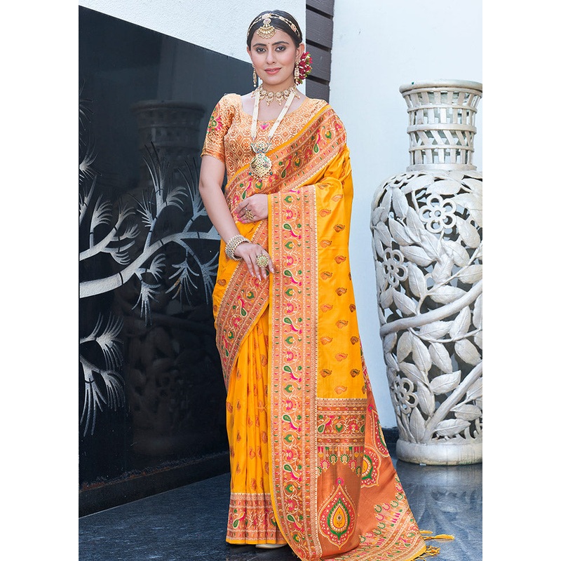 Yellow Silk Saree With Blouse Piece - JD986583761