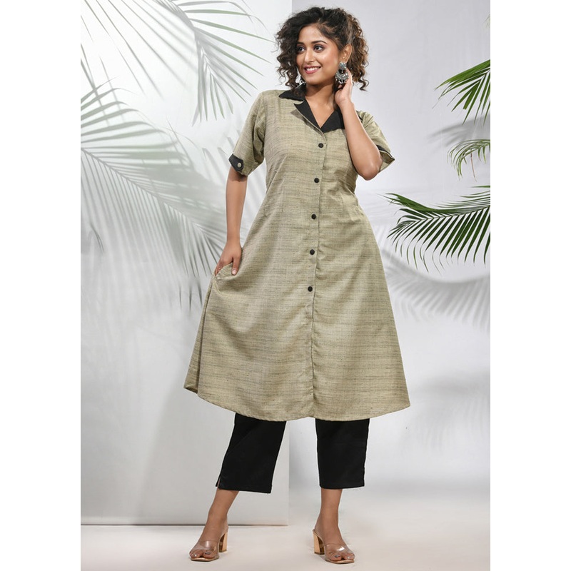 2 Pc Cream Readymade Silk Kurti Set - JD986583441