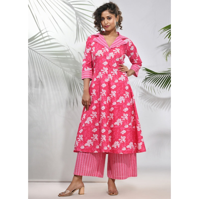 2 Pc Pink Readymade Cotton Kurti Set - JD986583430