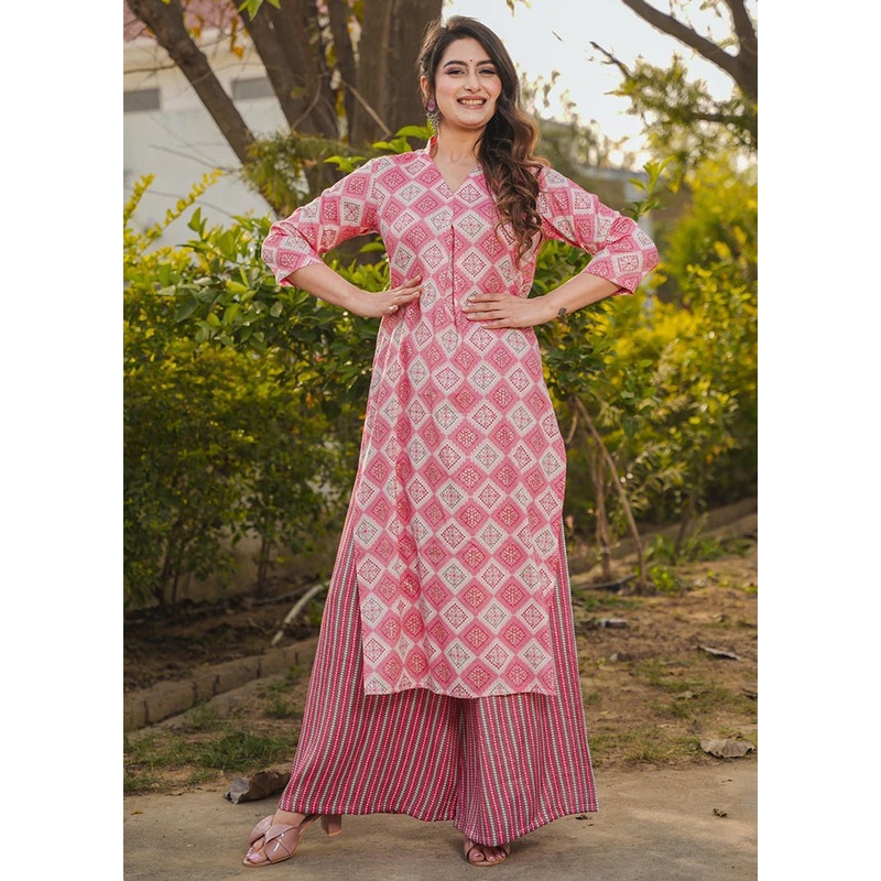 2 Pc Pink Readymade Rayon Kurti Set - JD986583571