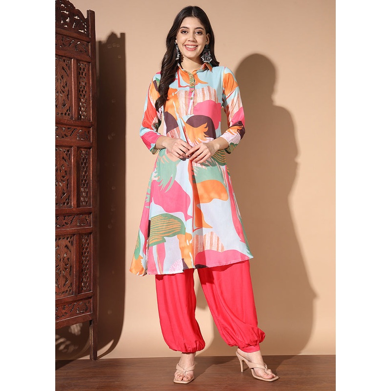 2 Pc Pink Readymade Silk Kurti Set - JD986583570