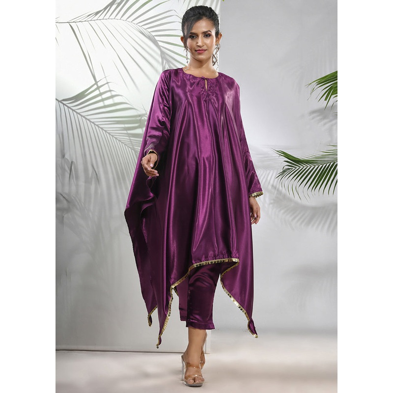 2 Pc Purple Readymade Silk Kaftan Set - JD986583429