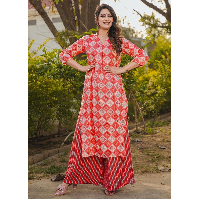 2 Pc Red Readymade Rayon Kurti Set - JD986583568