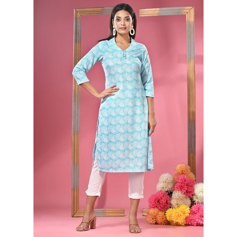 2 Pc Sea Green Readymade Cotton Kurti Set - JD986583426