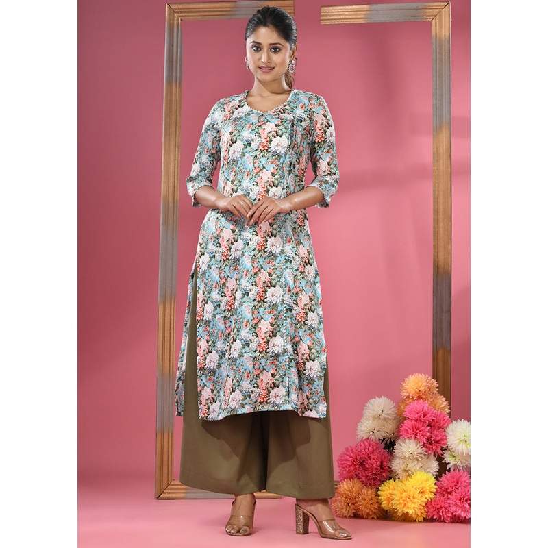 2 Pc Sky Blue Readymade Silk Kurti Set - JD986583423