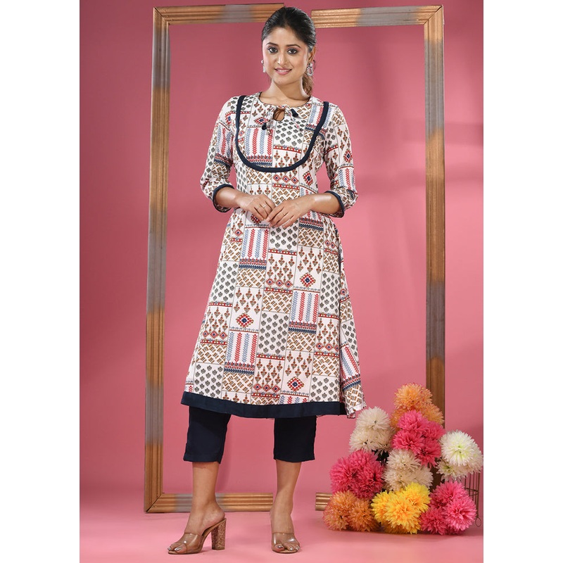 2 Pc White Readymade Silk Kurti Set - JD986583421