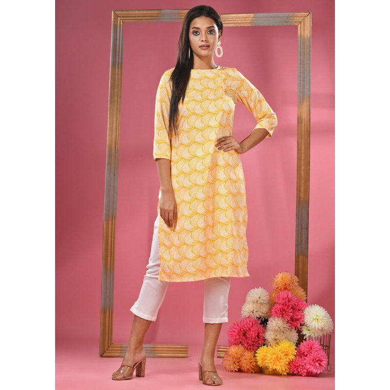 2 Pc Yellow Readymade Cotton Kurti Set - JD986583420
