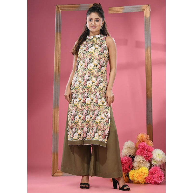 2 Pc Yellow Readymade Georgette Kurti Set - JD986583419