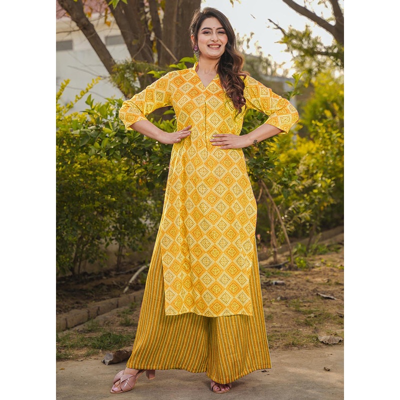 2 Pc Yellow Readymade Rayon Kurti Set - JD986583567