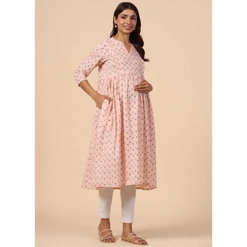 Baby Pink Pure Readymade Cotton Maternity Kurti - JD986583503