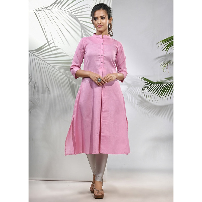 Baby Pink Readymade Cotton Kurti - JD986583401