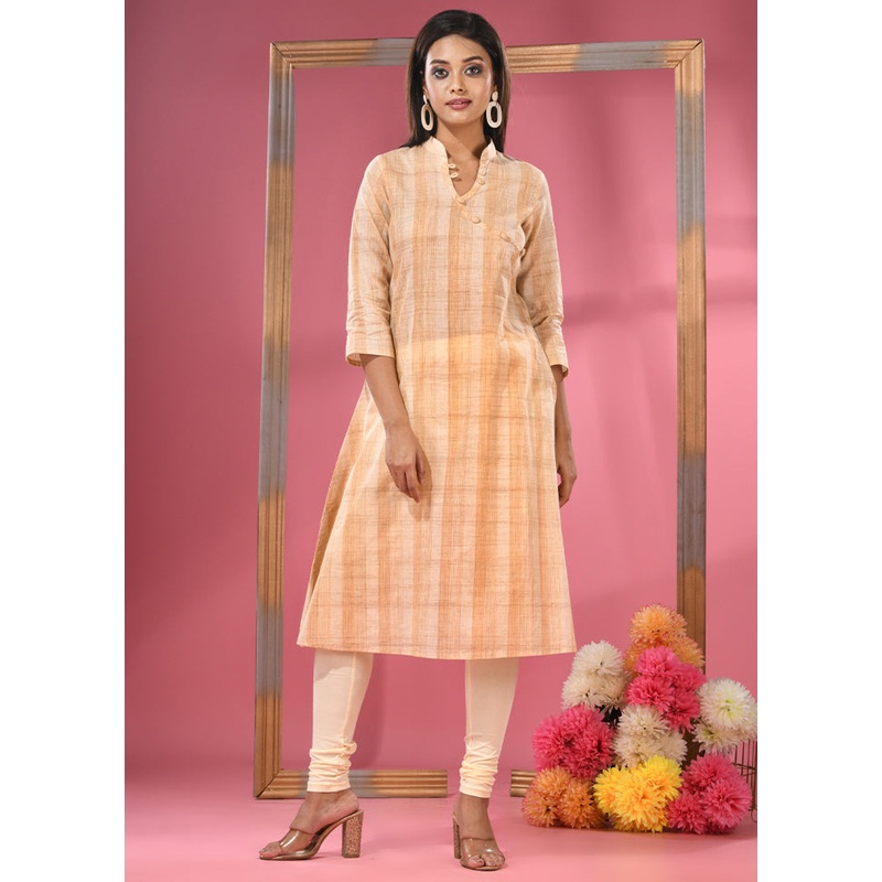 Beige Readymade Cotton Kurti - JD986583400