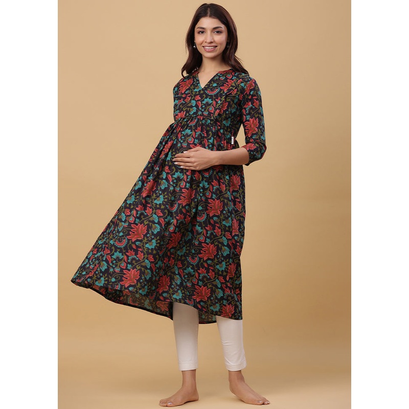 Black Pure Readymade Cotton Maternity Kurti - JD986583498