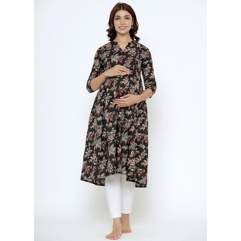 Black Pure Readymade Cotton Maternity Kurti - JD986583501