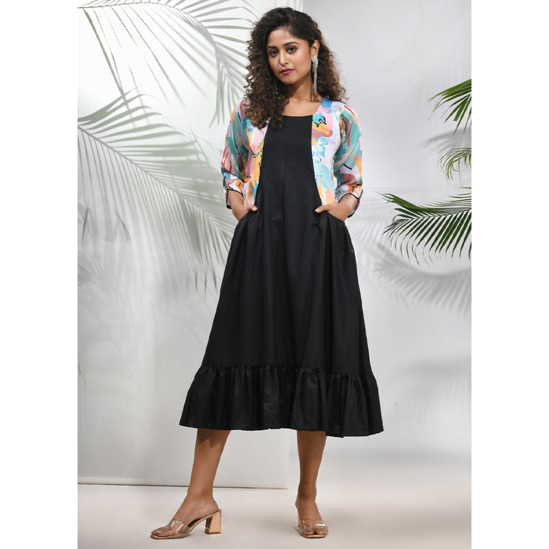 Black Readymade Cotton Indian Dress - JD986583398