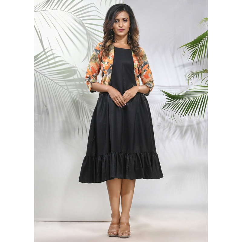 Black Readymade Cotton Indian Dress - JD986583399