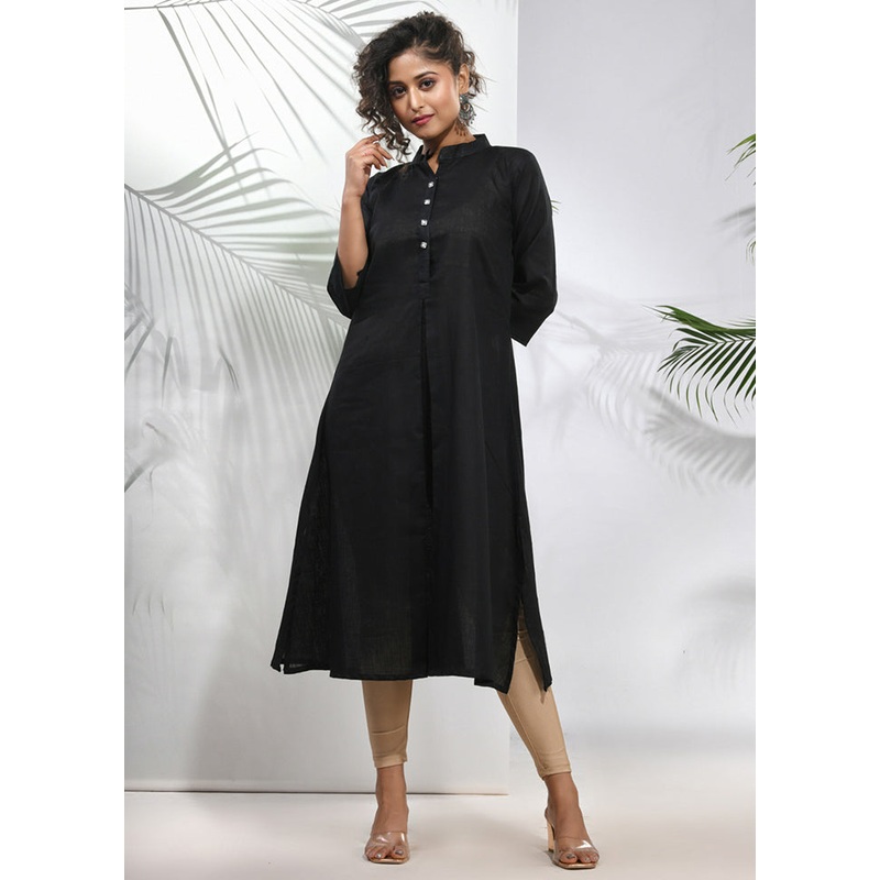 Black Readymade Cotton Kurti - JD986583395