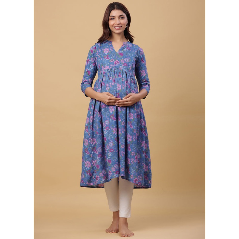 Blue Pure Readymade Cotton Maternity Kurti - JD986583491