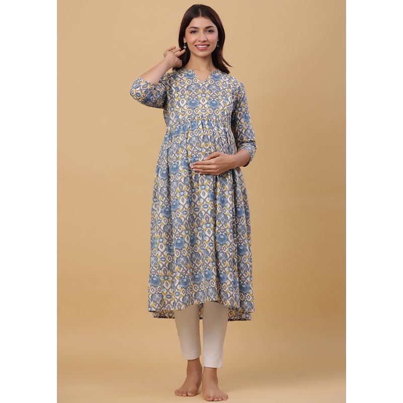 Blue Pure Readymade Cotton Maternity Kurti - JD986583492