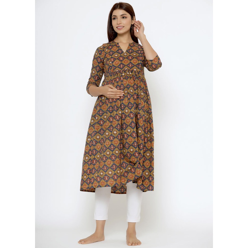 Blue Pure Readymade Cotton Maternity Kurti - JD986583493
