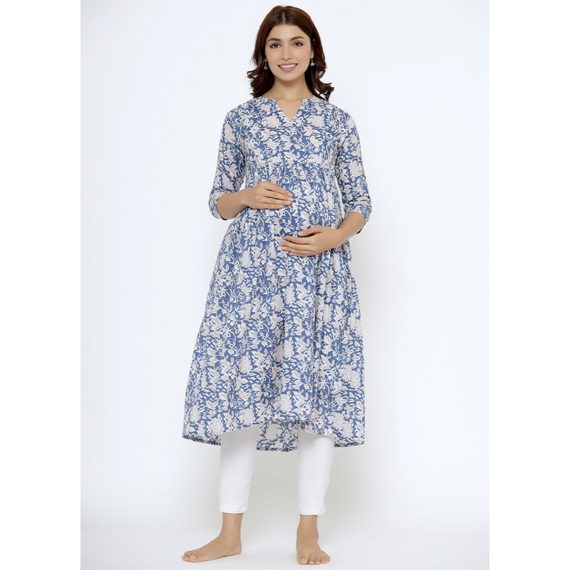Blue Pure Readymade Cotton Maternity Kurti - JD986583494