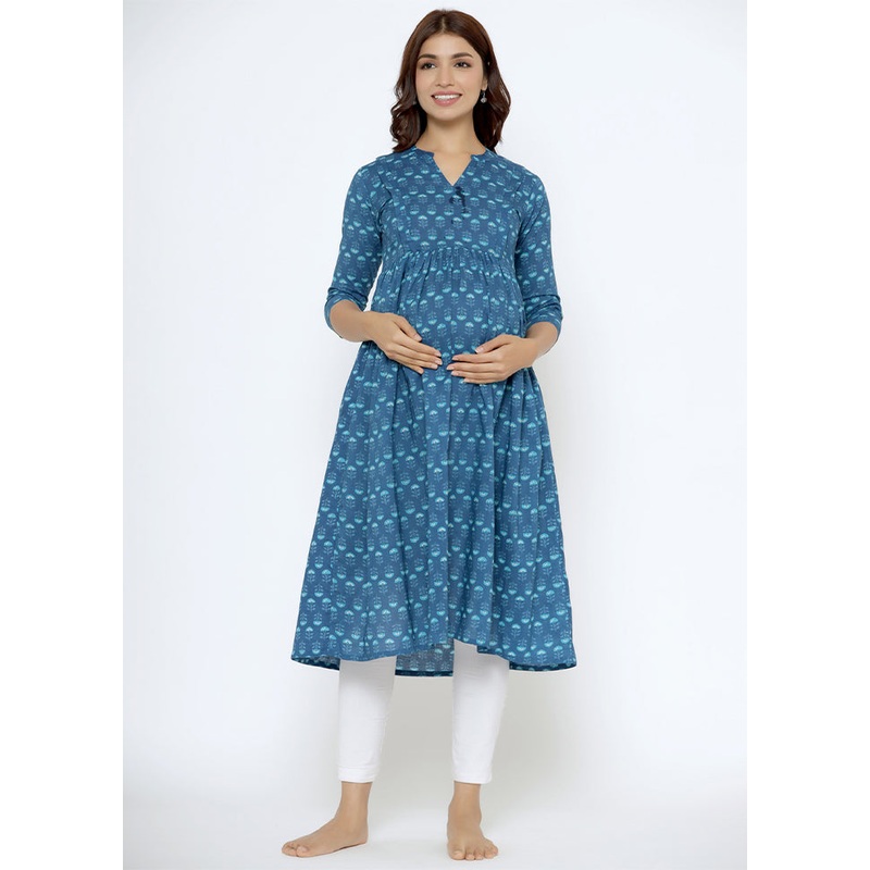 Blue Pure Readymade Cotton Maternity Kurti - JD986583495