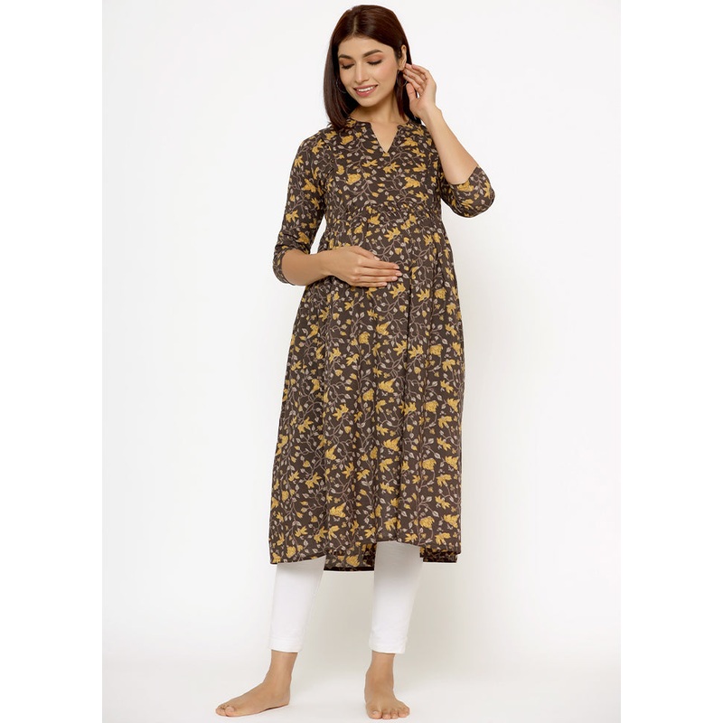 Brown Pure Readymade Cotton Maternity Kurti - JD986583489