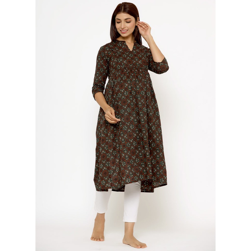 Dark Green Pure Readymade Cotton Maternity Kurti - JD986583487