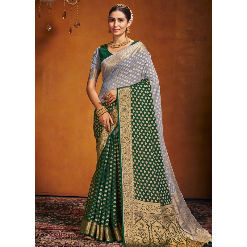 Green Georgette Saree With Blouse Piece - JD986583535