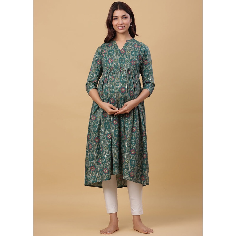 Green Pure Readymade Cotton Maternity Kurti - JD986583484