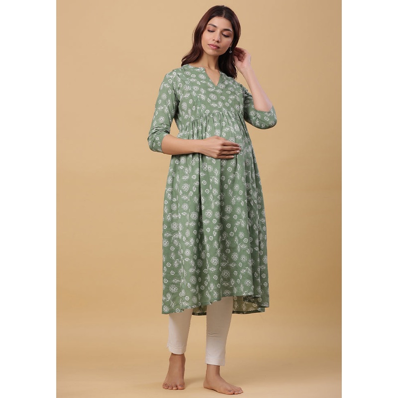 Green Pure Readymade Cotton Maternity Kurti - JD986583485