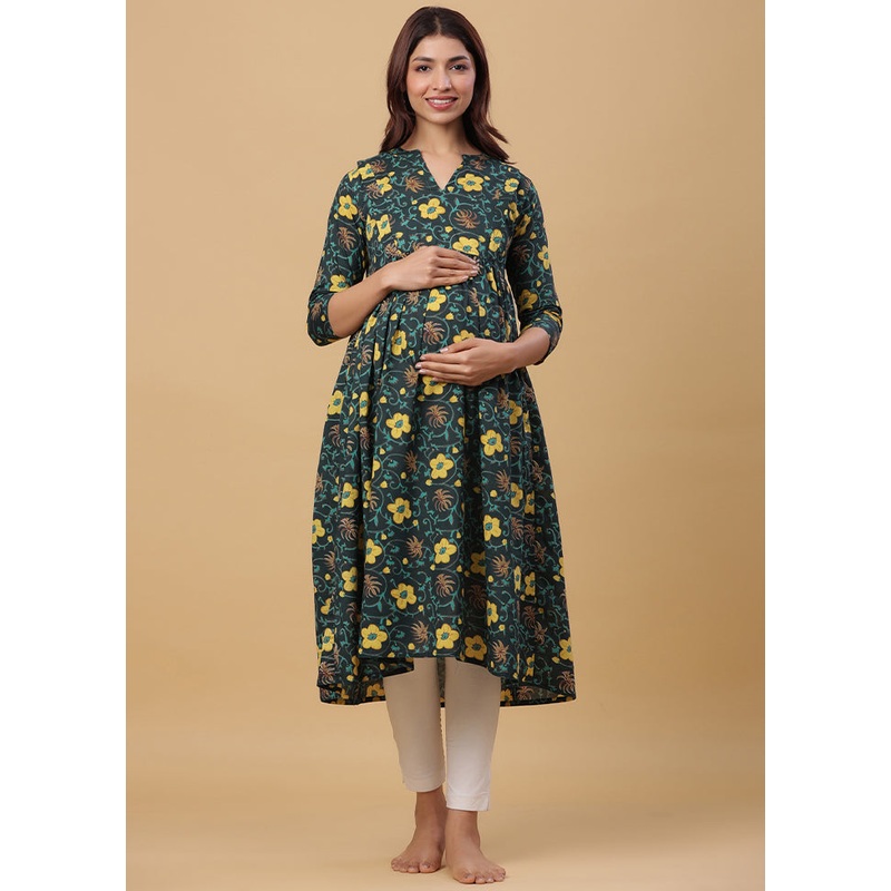 Green Pure Readymade Cotton Maternity Kurti - JD986583486