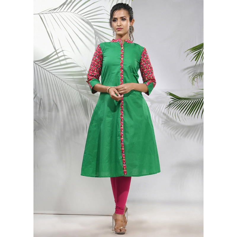 Green Readymade Cotton Kurti - JD986583391